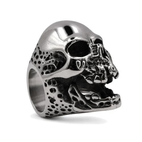 Skullstice Rainbow Polished Signet Ring with Large Skull Head