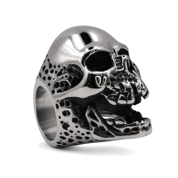 Skullstice Rainbow Polished Signet Ring with Large Skull Head