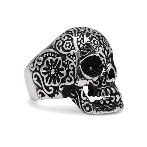 Day of the Dead Silver Skull Signet Ring