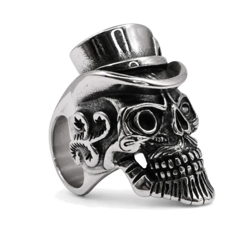 Baron Bearded Skull & Top Hat Polished Signet Ring