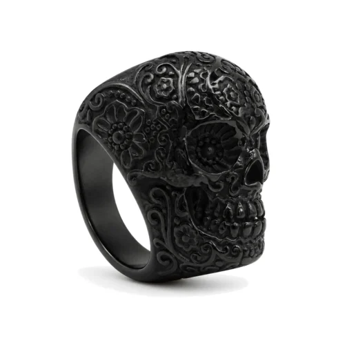 Day of the Dead Black Skull Signet Ring