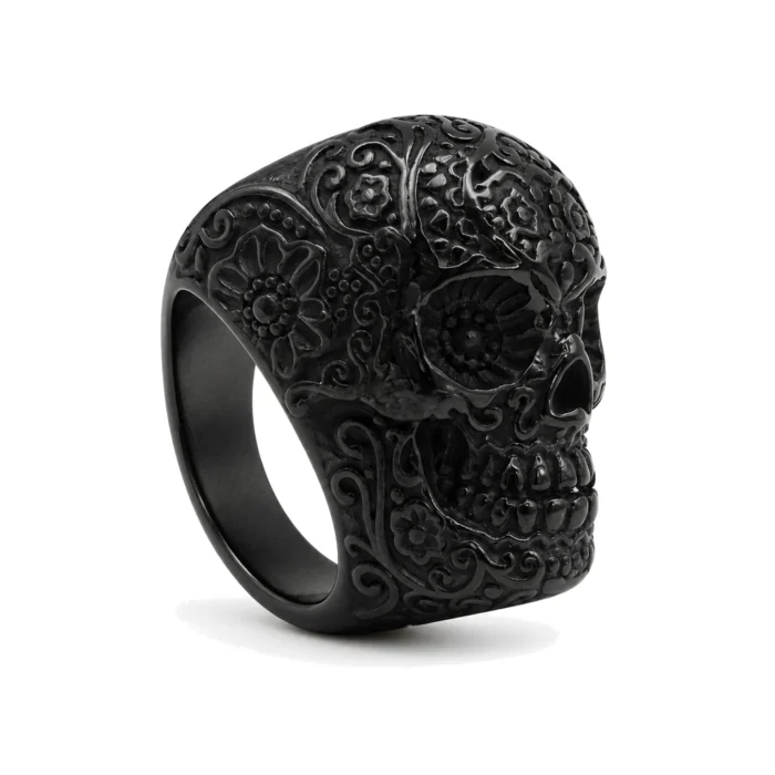 Day of the Dead Black Skull Signet Ring