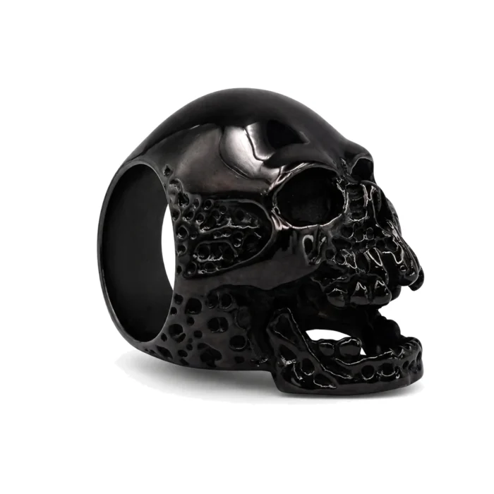 Skullstice Black Polished Signet Ring with Large Skull Head