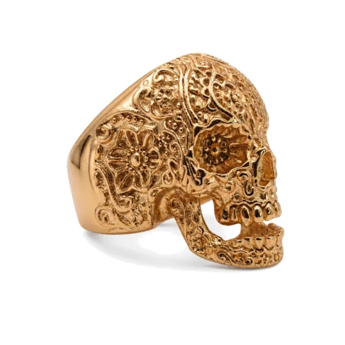Day of the Dead Gold Skull Signet Ring