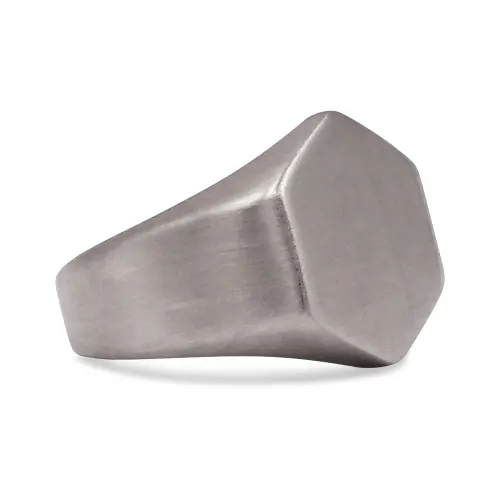 Hexon Brushed Steel Signet Ring