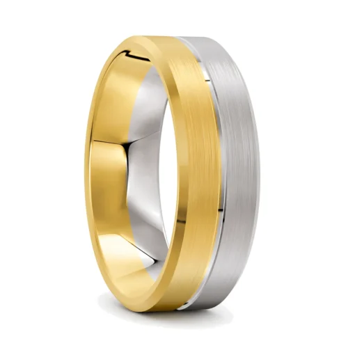 White and Yellow Gold Brushed Mens Wedding Ring