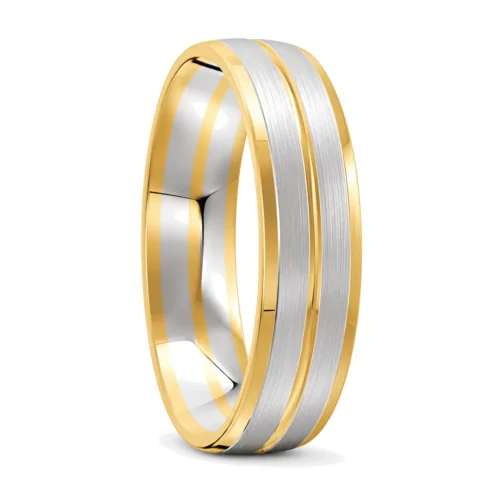 Yellow and White Gold Brushed Mens Wedding Ring