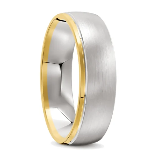 Yellow and White Gold Brushed Mens Wedding Ring