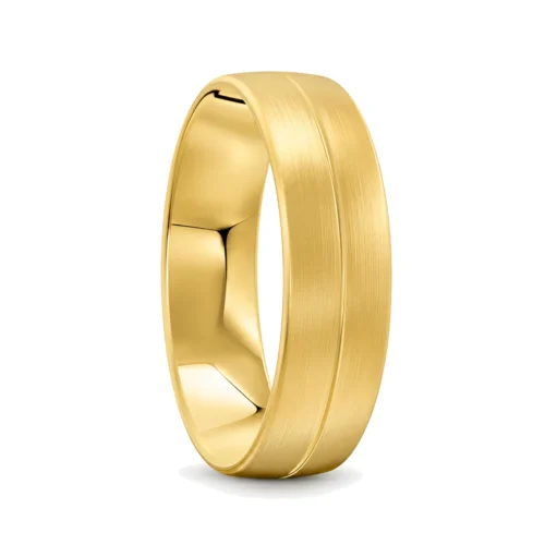 Yellow Gold Brushed and Polished Mens Wedding Ring