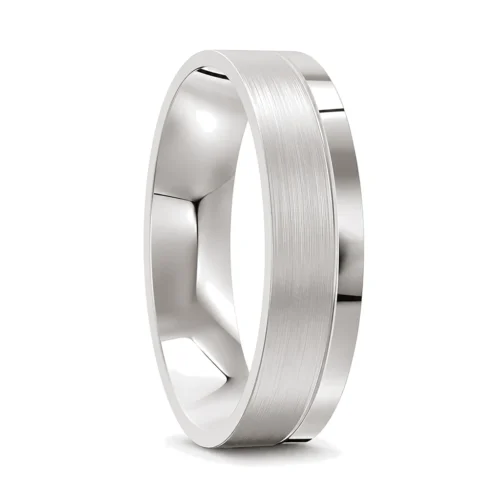 White Gold Satin Mens Wedding Ring with Polished Edge