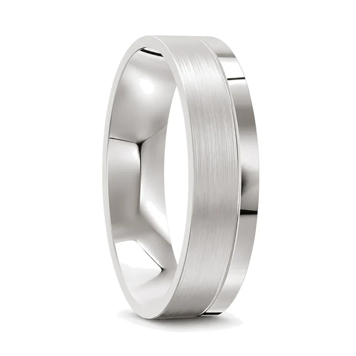 White Gold Satin Mens Wedding Ring with Polished Edge