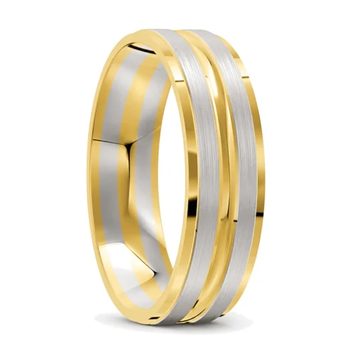 Satin Yellow and White Gold Mens Wedding Ring