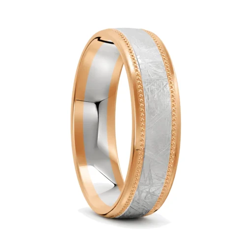 Grooved Rose and White Gold Mens Wedding Ring