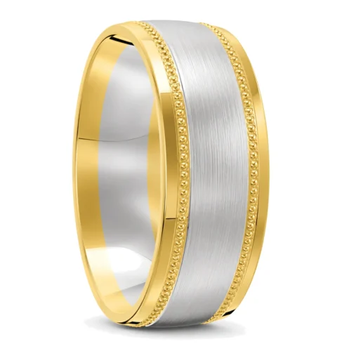 8mm Yellow and White Gold Brushed and Polished Mens Wedding Band