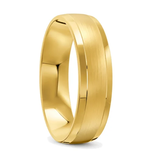 Remarkable Yellow Gold Brushed and Polished Mens Wedding Ring