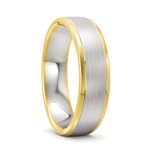 Yellow and White Gold Brushed Mens Wedding Ring