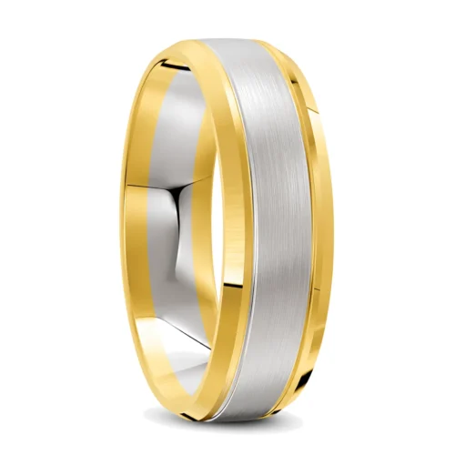 Yellow and White Gold Brushed Mens Wedding Ring