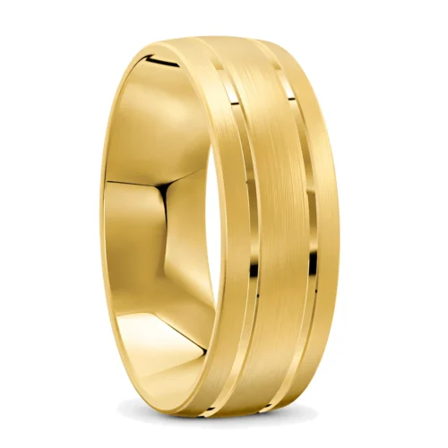 Stunning 7mm Yellow Gold Brushed and Polished Mens Wedding Ring