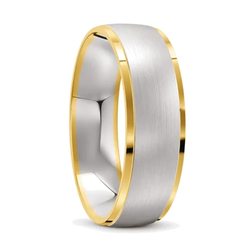 Yellow and White Gold Brushed Mens Wedding Ring