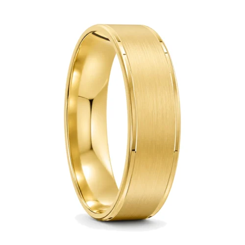 Brushed and Polished Yellow Gold Mens Wedding Ring