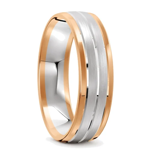 Rose and White Gold Satin Mens Wedding Ring