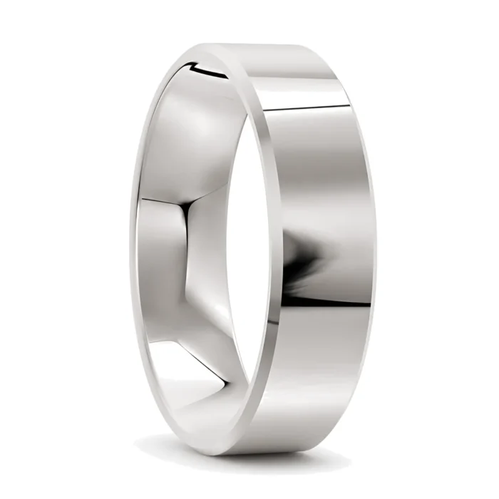 Sensational Flat Polished White Gold Mens Wedding Ring