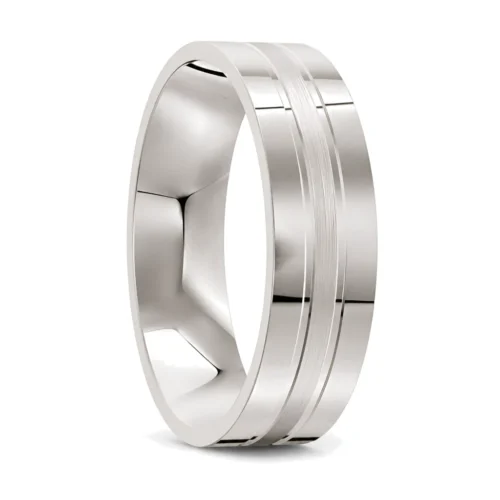 White Gold Polished and Brushed Mens Wedding Ring