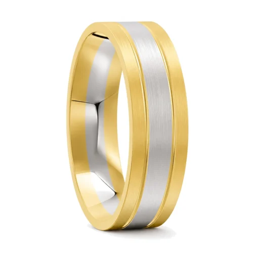 Brushed Twin Groove Two-Tone Gold Men's Ring