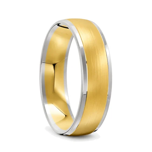 White and Yellow Gold Brushed Mens Ring
