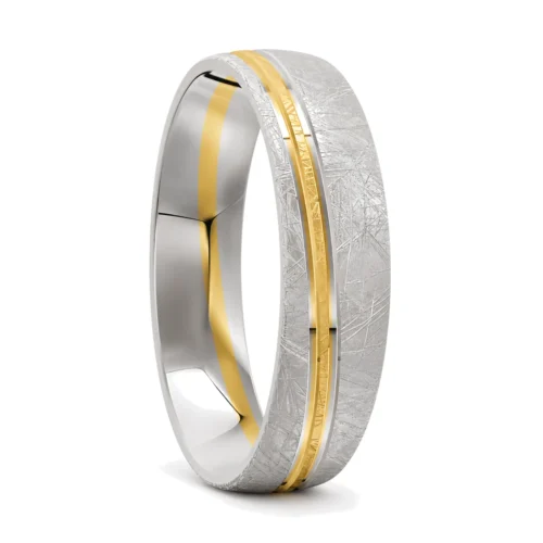 Matte White Gold Men's Wedding Ring with Yellow Gold Grooves
