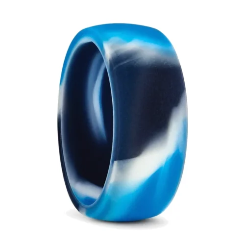 8.7mm Dome Blue and White Mens Silicone Ring