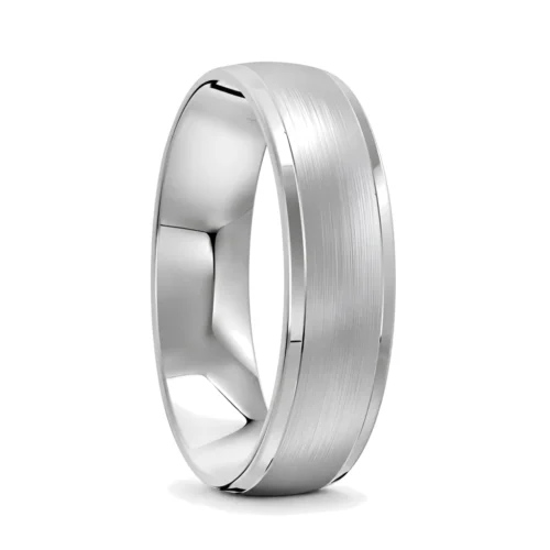 Brushed and Polished Platinum Mens Wedding Ring