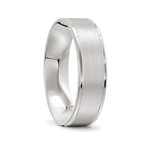 Brushed and Polished White Gold Mens Wedding Band
