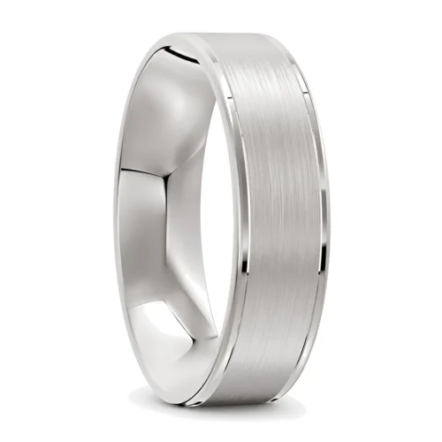 Brushed and Polished Platinum Mens Wedding Band