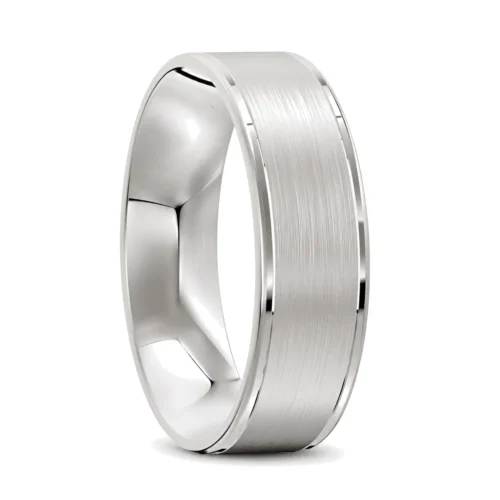 Brushed and Polished Silver Mens Wedding Band