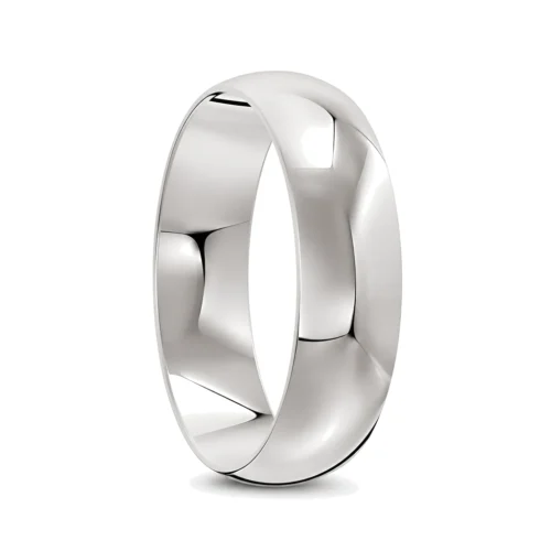 Plain Polished Silver Domed Mens Wedding Ring