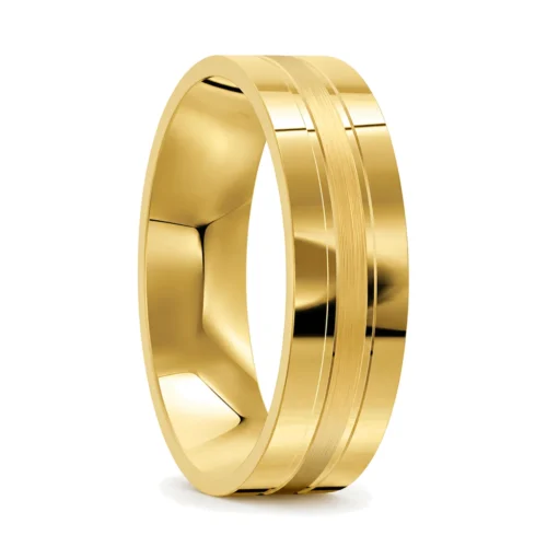 Yellow Gold Polished and Brushed Mens Wedding Ring