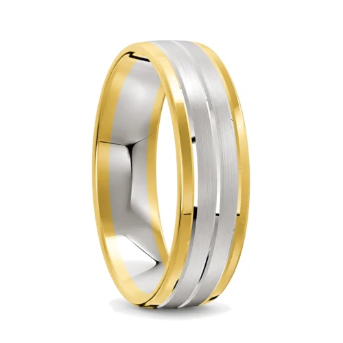 Yellow and White Gold Satin Mens Wedding Ring