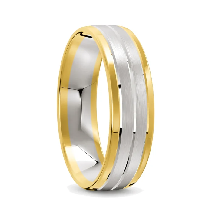Yellow and White Gold Satin Mens Wedding Ring