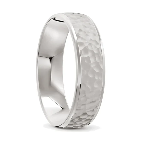 Brilliant Sterling Silver Gold Hammered Mens Wedding Ring