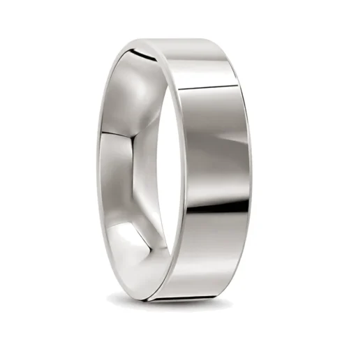 Flat Polished White Gold Mens Wedding Ring
