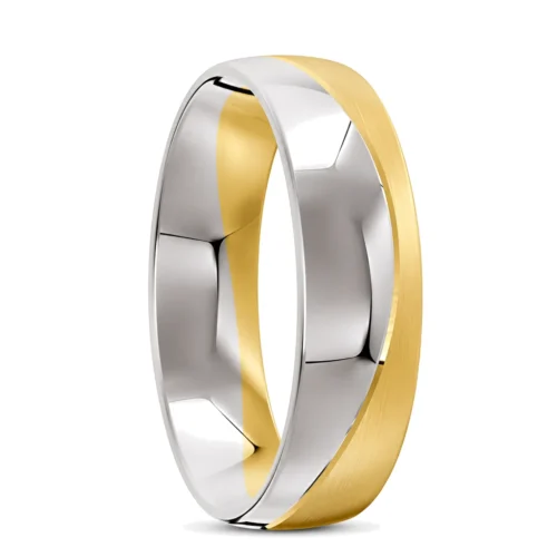 Yellow and White Gold Unique Curved Mens Wedding Ring