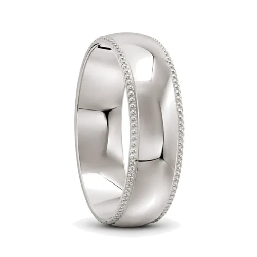 White Gold Mens Wedding Band with Milgrain Edges