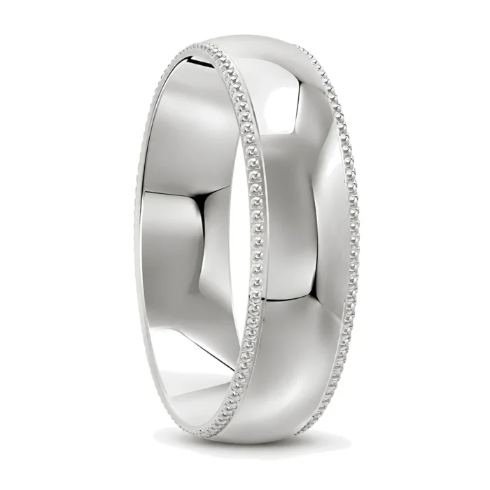 Platinum Mens Wedding Band with Milgrain Edges