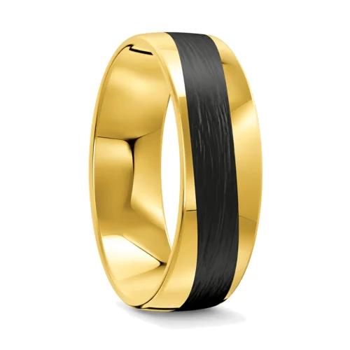 7mm Yellow Gold and Carbon Fibre Wave Mens Ring