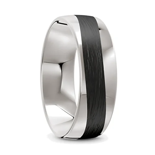 7mm White Gold and Carbon Fibre Wave Mens Ring
