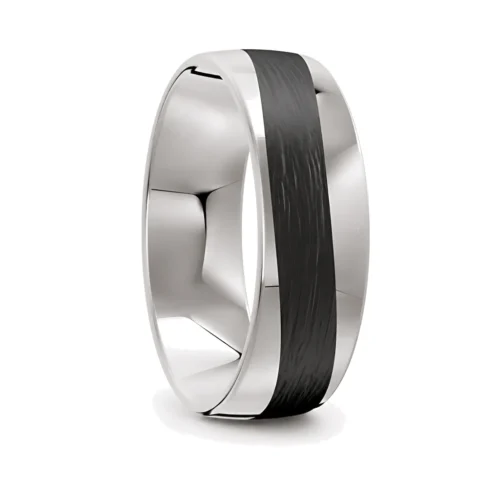 7mm Platinum and Carbon Fibre Wave Mens Ring
