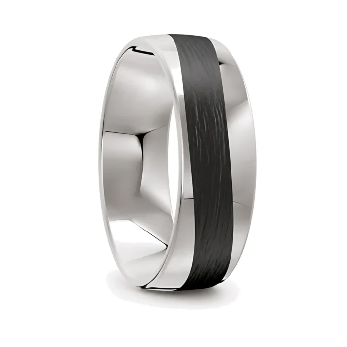 7mm Platinum and Carbon Fibre Wave Mens Ring
