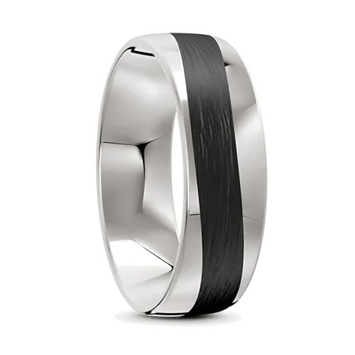 7mm Sterling Silver and Carbon Fibre Wave Mens Ring