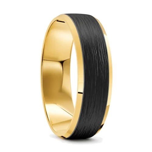 Yellow Gold and Carbon Fibre Mens Wedding Ring